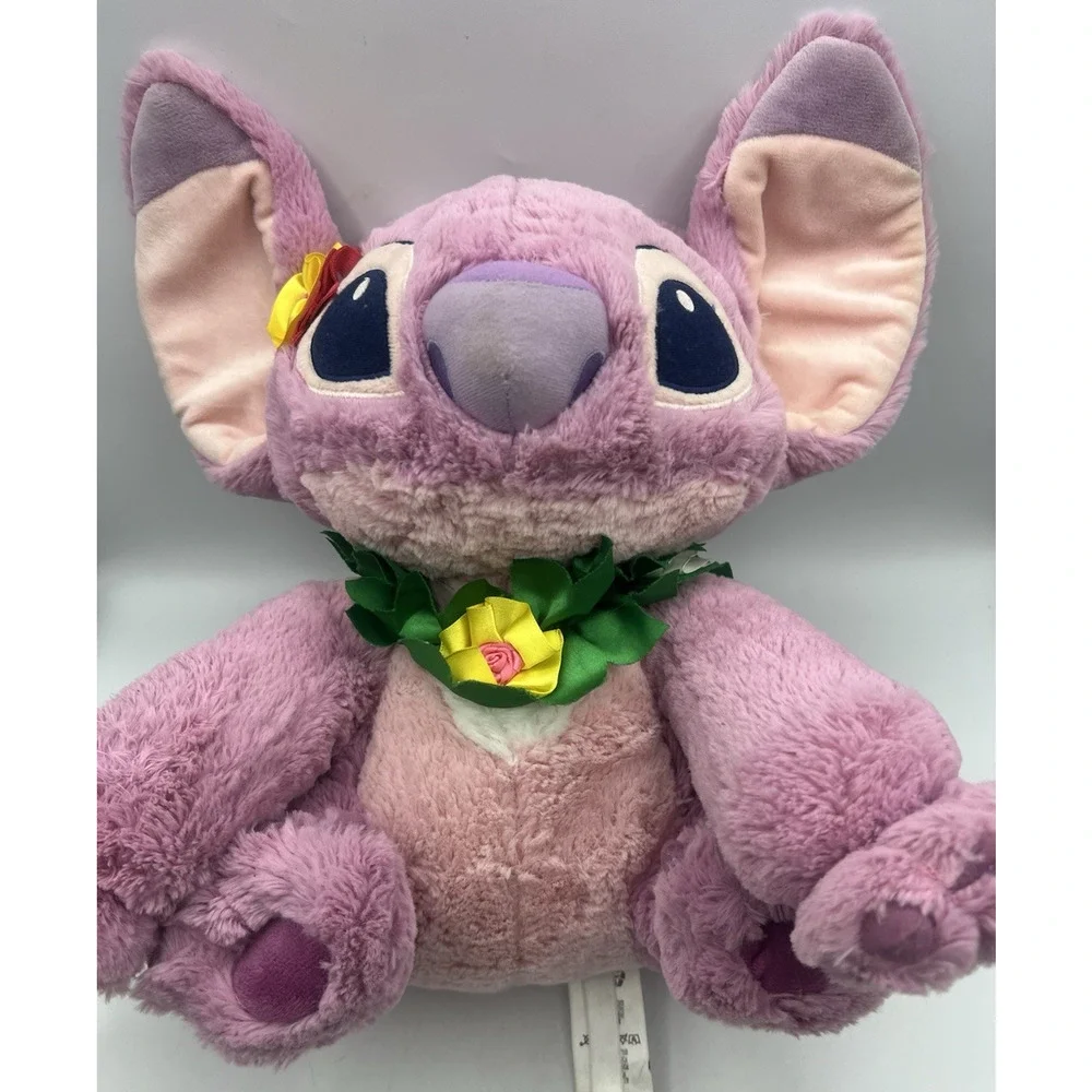 Disney Angel Stitch Plush Pink Stuffed Animal Flower Lei Lilo & Stitch Toy